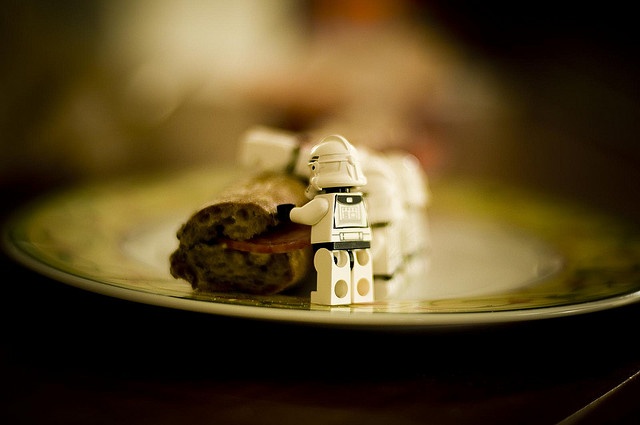 Lego men eating bread