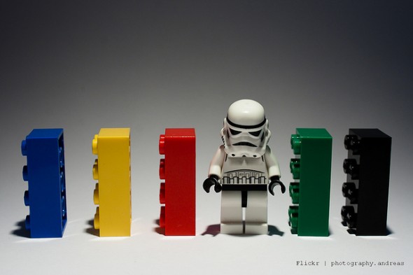 Small Legos around a small storm trooper