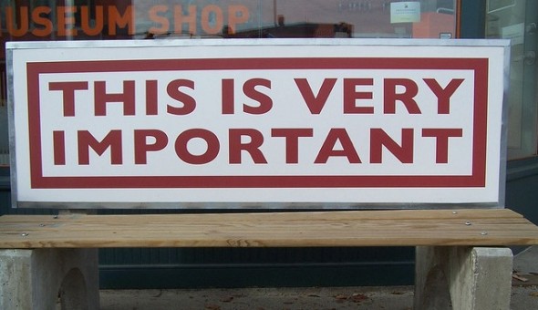 "Very important" sign on bench