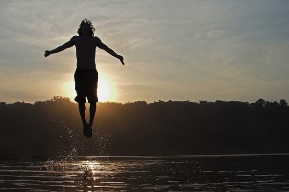 jumping sunset