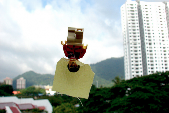 Lego Superhero falls face down