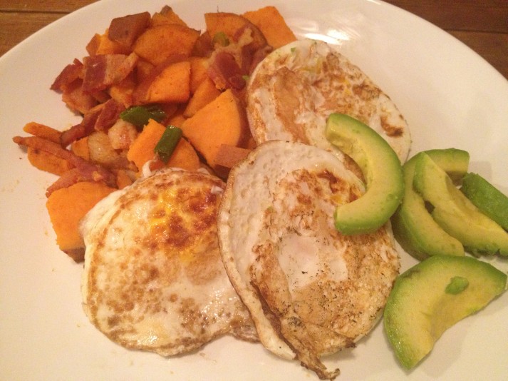 Sweet Potato Hash, Eggs, and Avocado