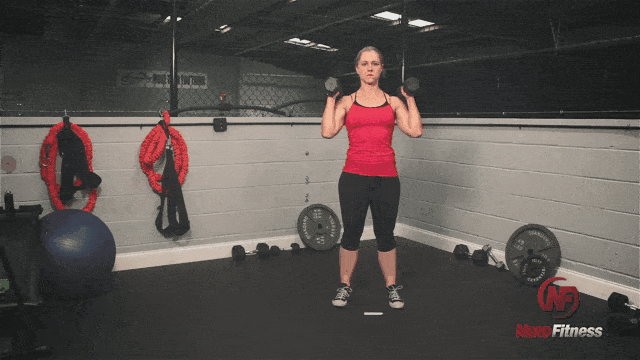 In the neutral grip press, shown here, you have your hands together during the movement.