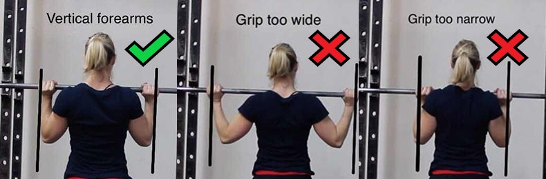 Aim for your forearms to be vertical. This will give you the best set up for the overhead press.