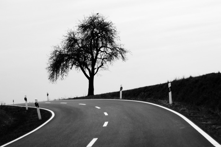 black white road