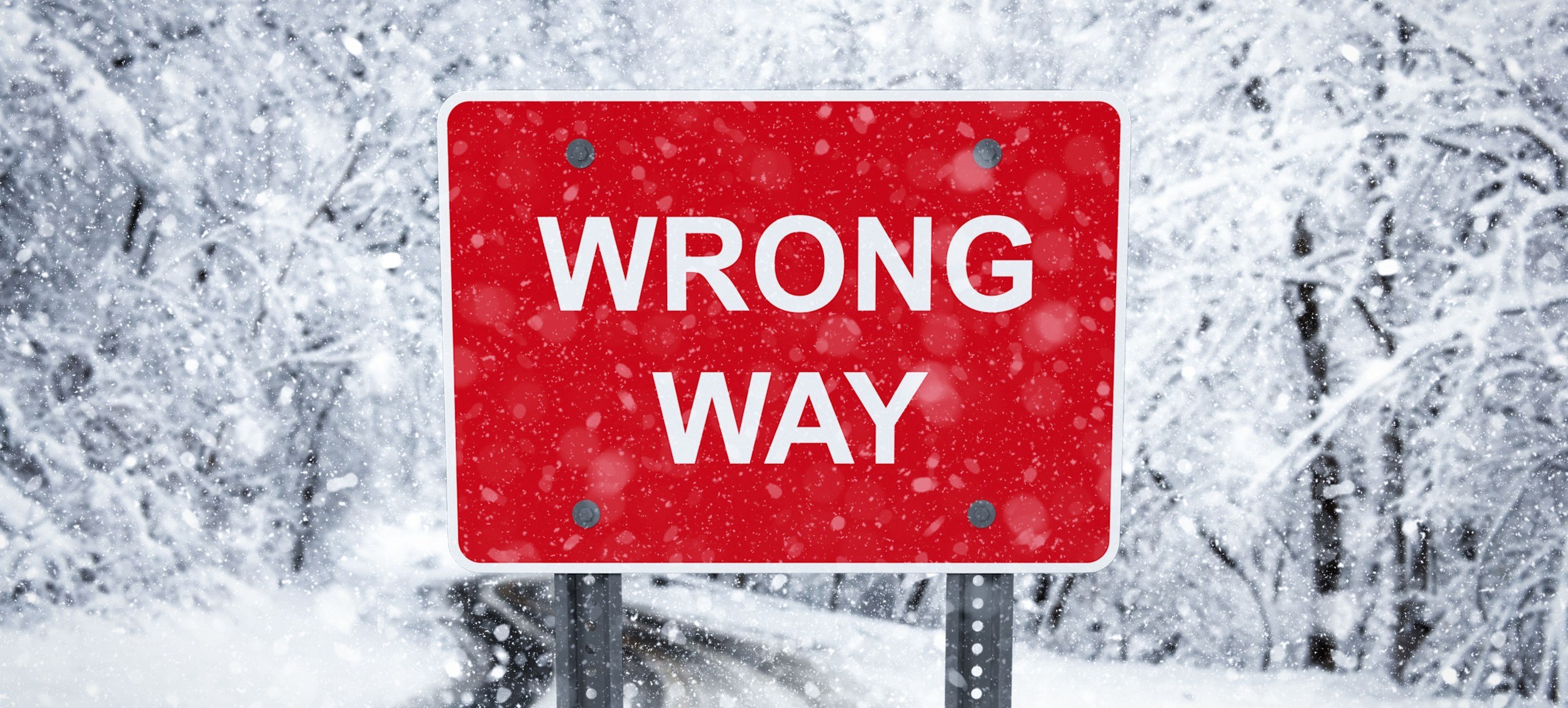 Warning traffic sign on a ice road