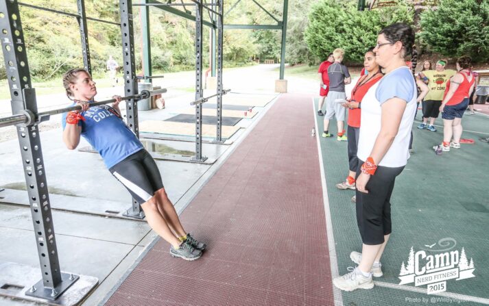 Inverted rows, like shown here, can make a great addition to a workout. If you build your own workout, make sure to include a pull exercise like this.