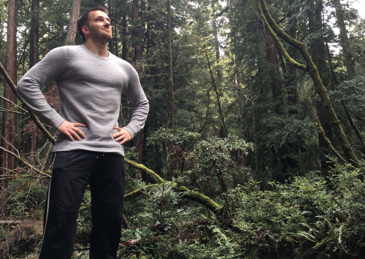 Steve out hiking in the woods. 