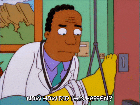 Did Homer get injured by running without proper form?