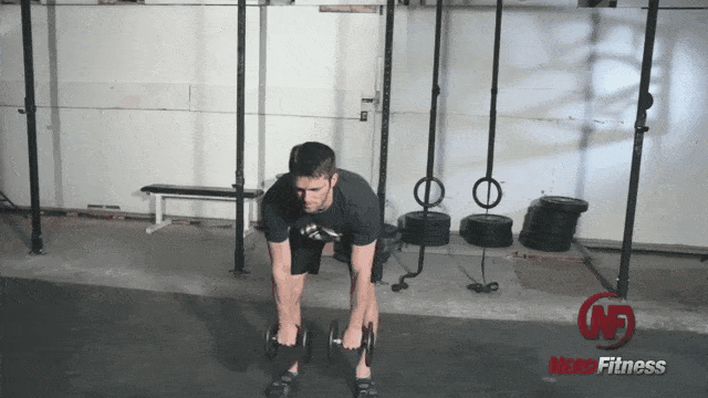 Dumbbells are a great tool for bent-over rows, as Steve shows here.