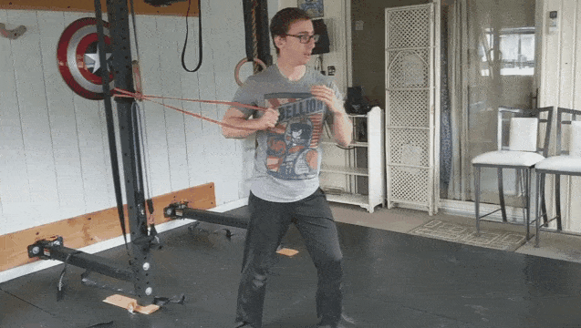 This is a great way to train your "push" muscles with a resistance band.
