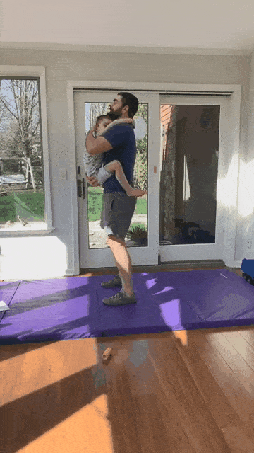 This exercise has your kid clenching onto the front of your chest, while you push your hips back.