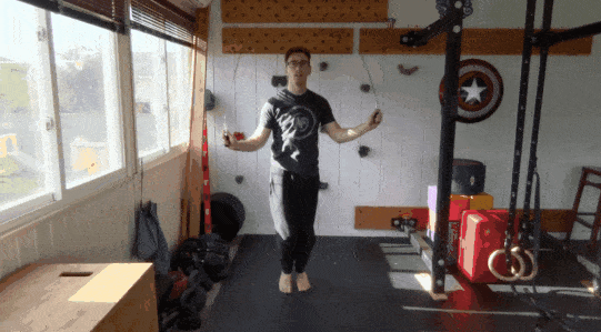 This has you rotating like the twist jump, but you bring your arms together to whip them around one side.