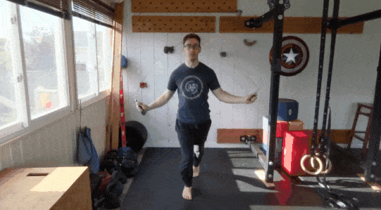 Much like jump rope jacks, but with the legs going the other dimension, with one going in front and the other going in back.