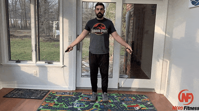 As you can see here, to jump rope, control of the rope really comes from your wrist.