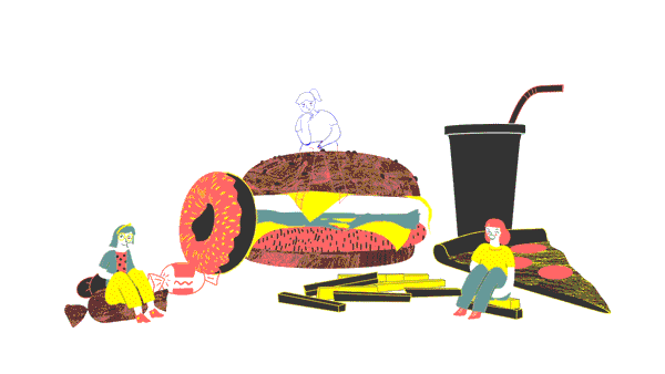 A gif of fast food being replaced by less processed food, which needs to be portion controlled less.