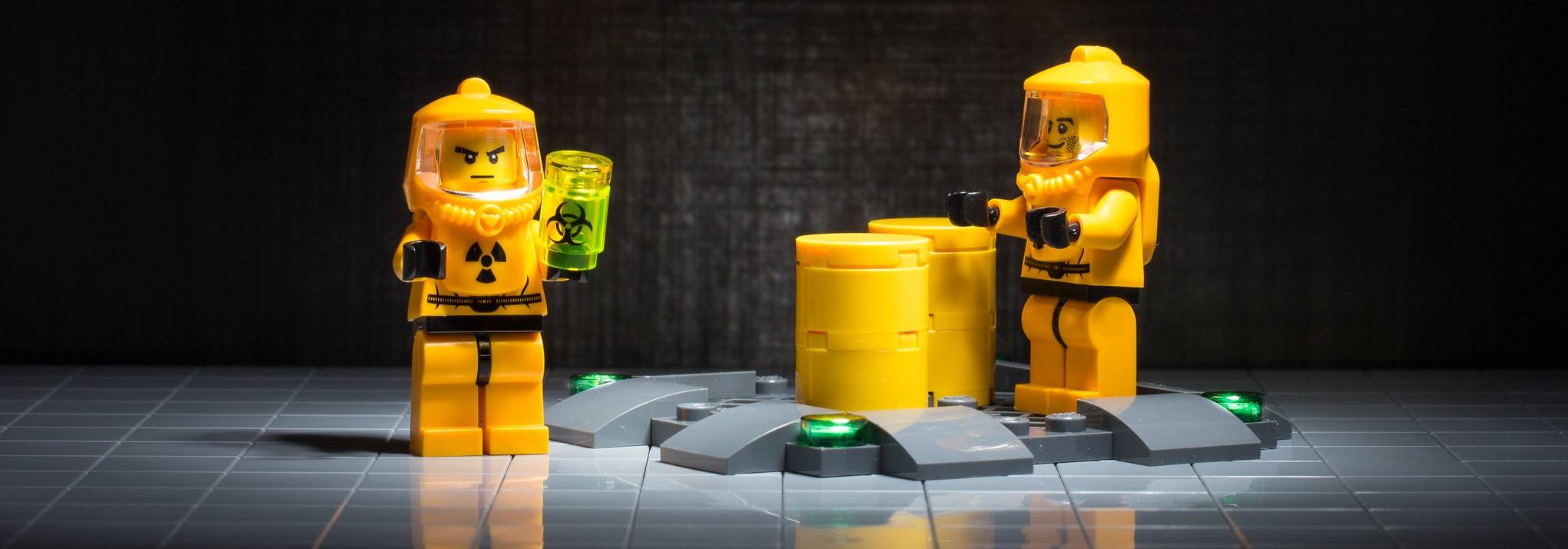 A photo of LEGOs in hazmat suits, which might be a little overkill for the gym.