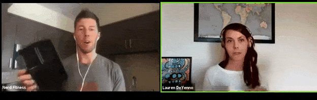 Justin holds up the container he uses to portion control his meal.