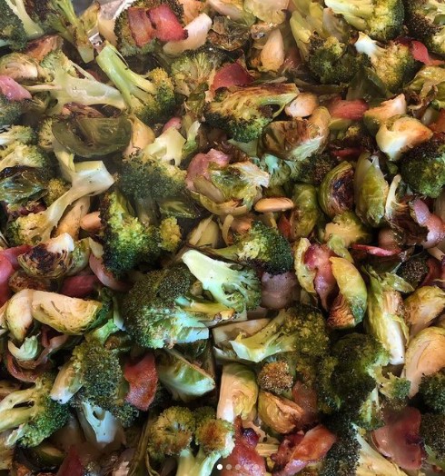 A pic of bacon and brussels sprouts, a great way to make vegetables taste good. 