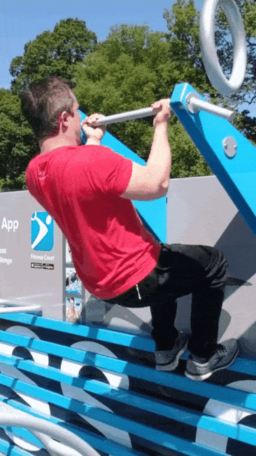 Coach Jim holding at the top of a pull-up