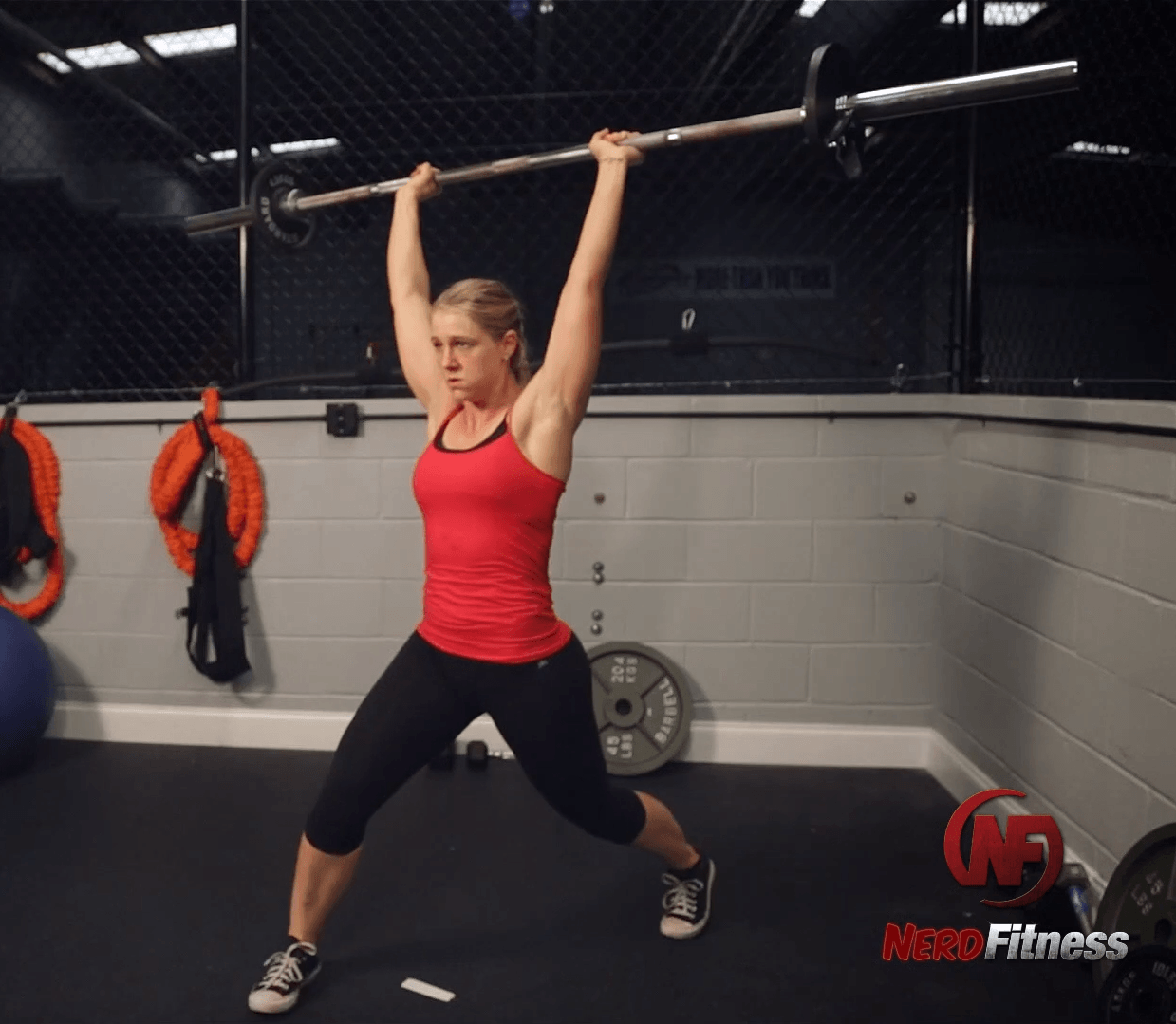 Staci doing the jerk Olympic lift