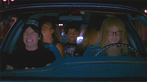 Wayne's World headbanging in the car