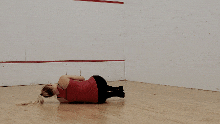 Staci going grom the start (lying on the floor), to getting up to her hand, and then back down again.